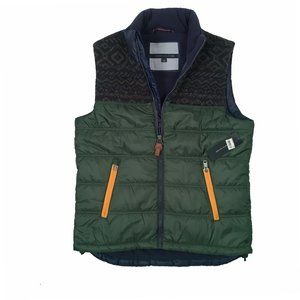 NEW $189 Tommy Hilfiger Down Puffer Vest! Green With Navy Details Fleece Lining